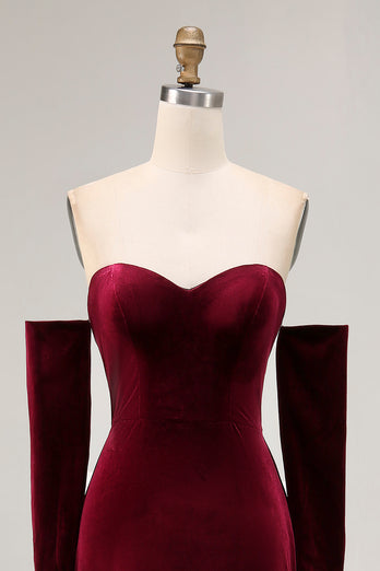 Dark Red Sweetheart A Line Velvet Long Holiday Party Dress