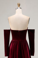 Load image into Gallery viewer, Dark Red Sweetheart A Line Velvet Long Holiday Party Dress