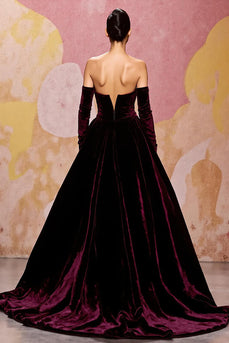 Dark Red Sweetheart Velvet A Line Long Evening Dress