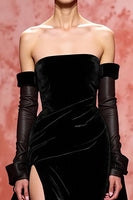 Load image into Gallery viewer, Black Velvet A Line Strapless Long Evening Dress with Slit