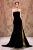 Load image into Gallery viewer, Simple Black Strapless Velvet Long Evening Dress with Slit