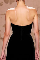 Load image into Gallery viewer, Simple Black Strapless Velvet Long Evening Dress with Slit