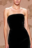 Load image into Gallery viewer, Simple Black Strapless Velvet Long Evening Dress with Slit