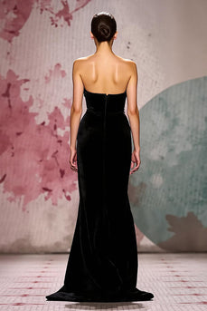 Simple Black Velvet Mermaid Strapless Long Evening Dress