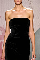 Load image into Gallery viewer, Simple Black Velvet Mermaid Strapless Long Evening Dress