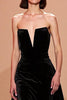 Load image into Gallery viewer, Simple Black Velvet Strapless Long Evening Dress
