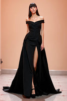Load image into Gallery viewer, Black Off the Shoulder Corset Long Evening Dress with Slit