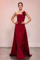Load image into Gallery viewer, Red Floral Sheath Strapless Satin Ruched Long Evening Dress