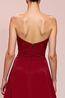 Load image into Gallery viewer, Red Floral Sheath Strapless Satin Ruched Long Evening Dress