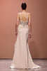 Load image into Gallery viewer, Sparkly Champagne Deep V-Neck Sheath Ruched Long Evening Dress