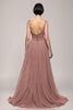 Load image into Gallery viewer, Sparkly Pink Ruched Deep V-Neck Long Evening Dress