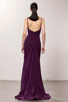 Load image into Gallery viewer, Purple Sheath Chiffon Ruched Long Evening Dress with Slit
