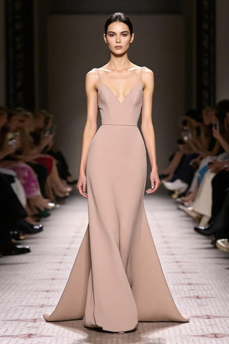 Simple Champagne Mermaid Satin Backless Long Evening Dress