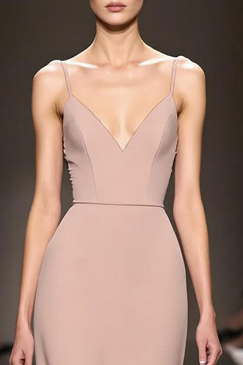 Simple Champagne Mermaid Satin Backless Long Evening Dress