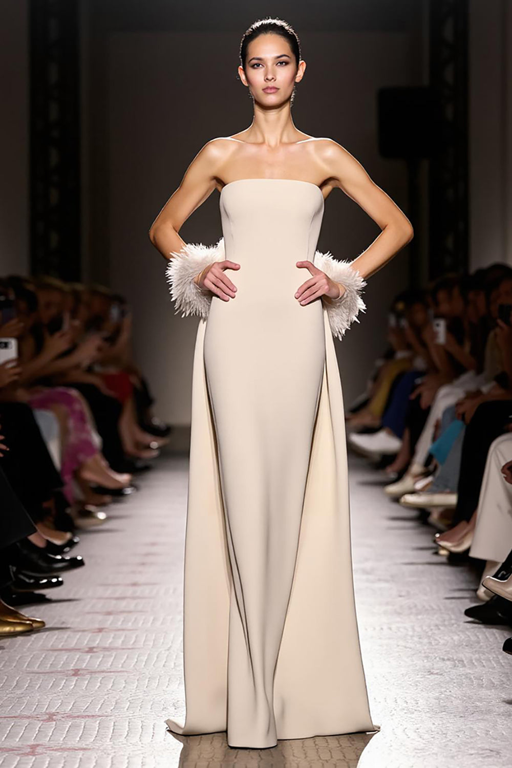 Simple Ivory Strapless Sheath Satin Backless Long Evening Dress