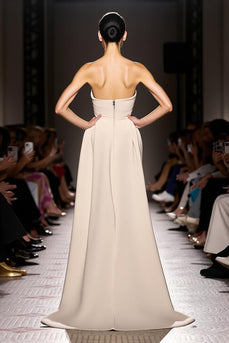 Simple Ivory Strapless Sheath Satin Backless Long Evening Dress