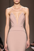 Load image into Gallery viewer, Simple Champagne Strapless Mermaid Backless Long Evening Dress