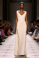 Load image into Gallery viewer, Simple Ivory Sheath V-Neck Satin Backless Long Evening Dress