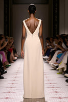 Load image into Gallery viewer, Simple Ivory Sheath V-Neck Satin Backless Long Evening Dress