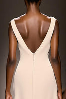 Load image into Gallery viewer, Simple Ivory Sheath V-Neck Satin Backless Long Evening Dress