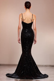 Sparkly Black Corset Mermaid Sequin Long Evening Dress