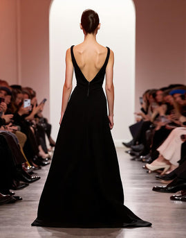 Simple Black Sheath V Neck Backless Long Evening Dress