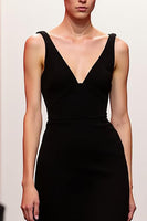 Load image into Gallery viewer, Simple Black Sheath V Neck Backless Long Evening Dress