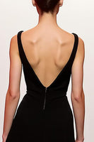 Load image into Gallery viewer, Simple Black Sheath V Neck Backless Long Evening Dress