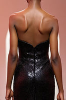 Load image into Gallery viewer, Sparkly Black Mermaid Strapless Sequins Long Evening Dress
