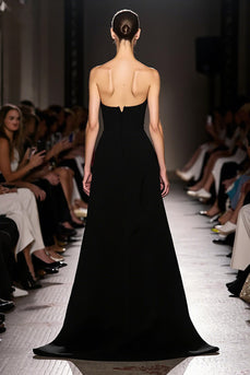 Simple Sheath Black Strapless Long Evening Dress