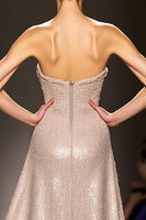 Load image into Gallery viewer, Sparkly Champagne Strapless Sheath Long Evening Dress