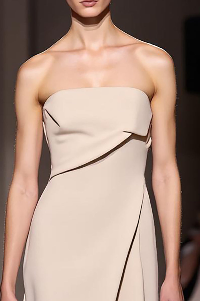 Load image into Gallery viewer, Simple Ivory Strapless Ruched Sheath Long Evening Dress with Slit