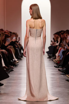 Sparkly Champagne Strapless Sequins Long Evening Dress with Slit