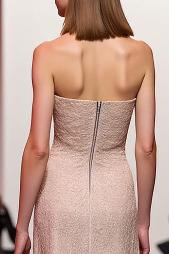 Sparkly Champagne Strapless Sequins Long Evening Dress with Slit