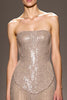 Load image into Gallery viewer, Sparkly Champagne Strapless Sequins Backless Long Strapless Evening Dress