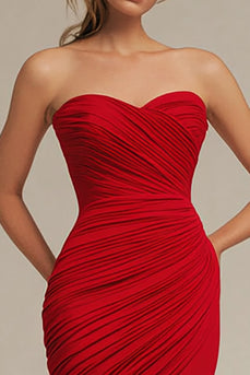Red Sweetheart Mermaid Satin Long Evening Dress