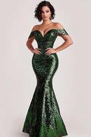 Load image into Gallery viewer, Sparkly Dark Green Sequins Mermaid Long Evening Dress