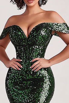Sparkly Dark Green Sequins Mermaid Long Evening Dress