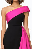 Load image into Gallery viewer, Black and White Satin Mermaid One Shoulder Long Evening Dress with Ruffles