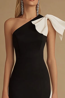 Black and White Mermaid Satin Long Evening Dress with Bow