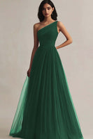 Load image into Gallery viewer, Burgundy Tulle One Shoulder A Line Long Evening Dress