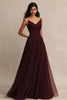 Load image into Gallery viewer, Burgundy Tulle A Line Spaghetti Straps Long Evening Dress