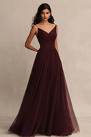 Load image into Gallery viewer, Burgundy Tulle A Line Spaghetti Straps Long Evening Dress