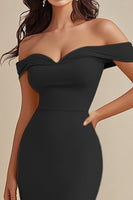 Load image into Gallery viewer, Black Satin Off the Shoulder Long Mermaid Evening Dress