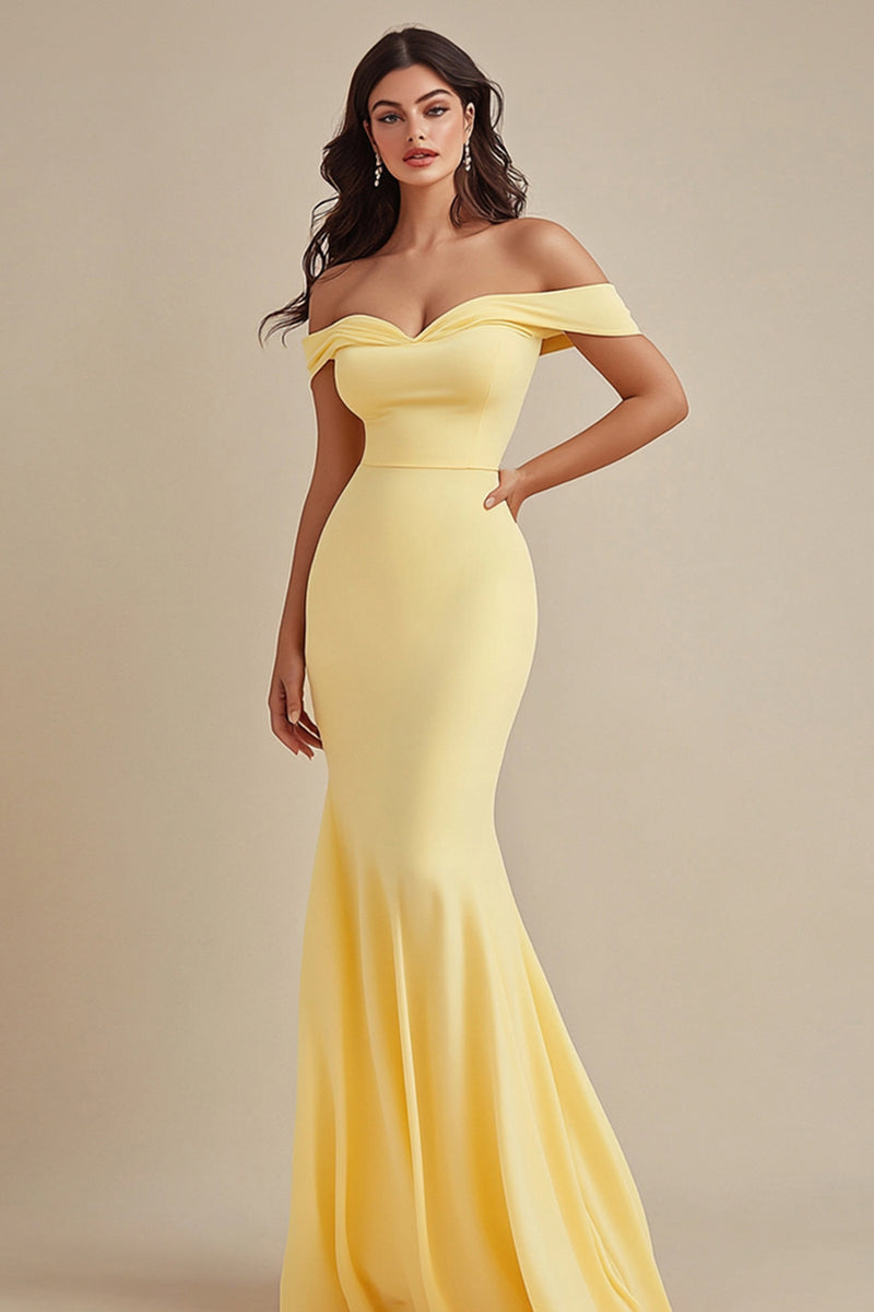 Load image into Gallery viewer, Black Satin Off the Shoulder Long Mermaid Evening Dress
