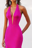 Load image into Gallery viewer, Fuchsia Satin Halter Long Mermaid Evening Dress