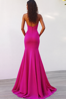 Fuchsia Satin Halter Long Mermaid Evening Dress