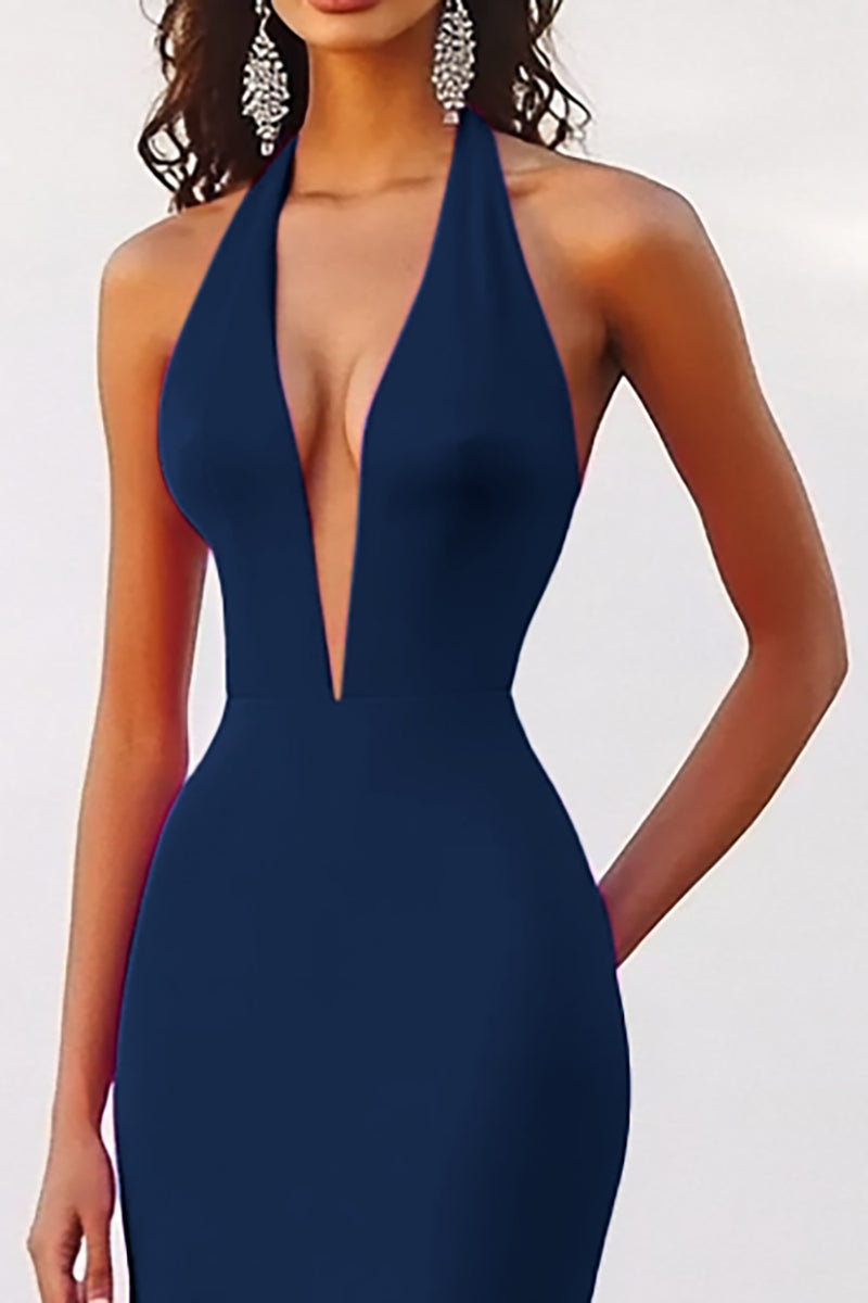 Load image into Gallery viewer, Fuchsia Satin Halter Long Mermaid Evening Dress