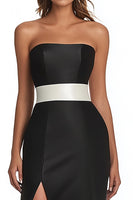 Load image into Gallery viewer, Black Satin Mermaid Strapless Long Evening Dress with Slit