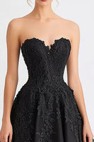 Load image into Gallery viewer, Black A Line Tulle Long Evening Dress with Lace